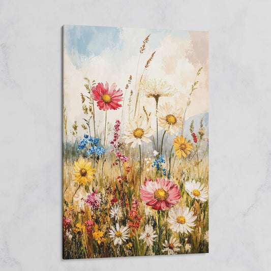 Wildflower Meadow Canvas Wall Art | Daisies in Bloom on gallery wrap