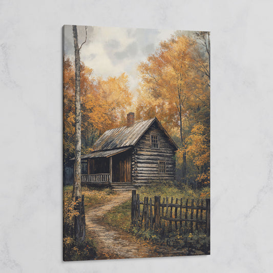 Rustic Cabin in Forest Canvas on gallery wrap