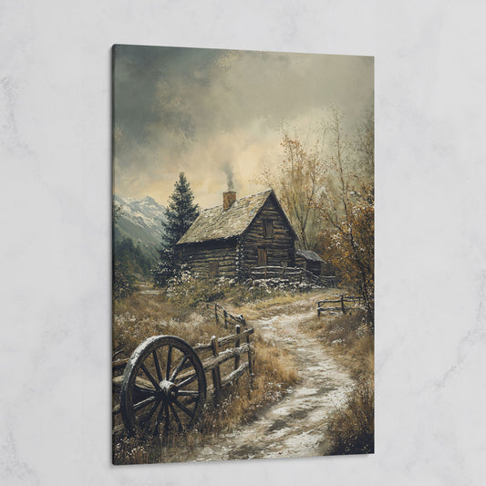 Winter Cabin on Snowy Path Canvas on gallery wrap