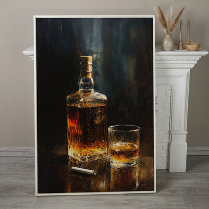 Whiskey and Cigar Canvas Print for Bar Walls in white floating frame