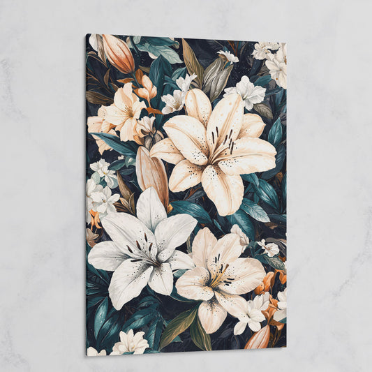 Lilies on Navy Canvas Wall Art on gallery wrap