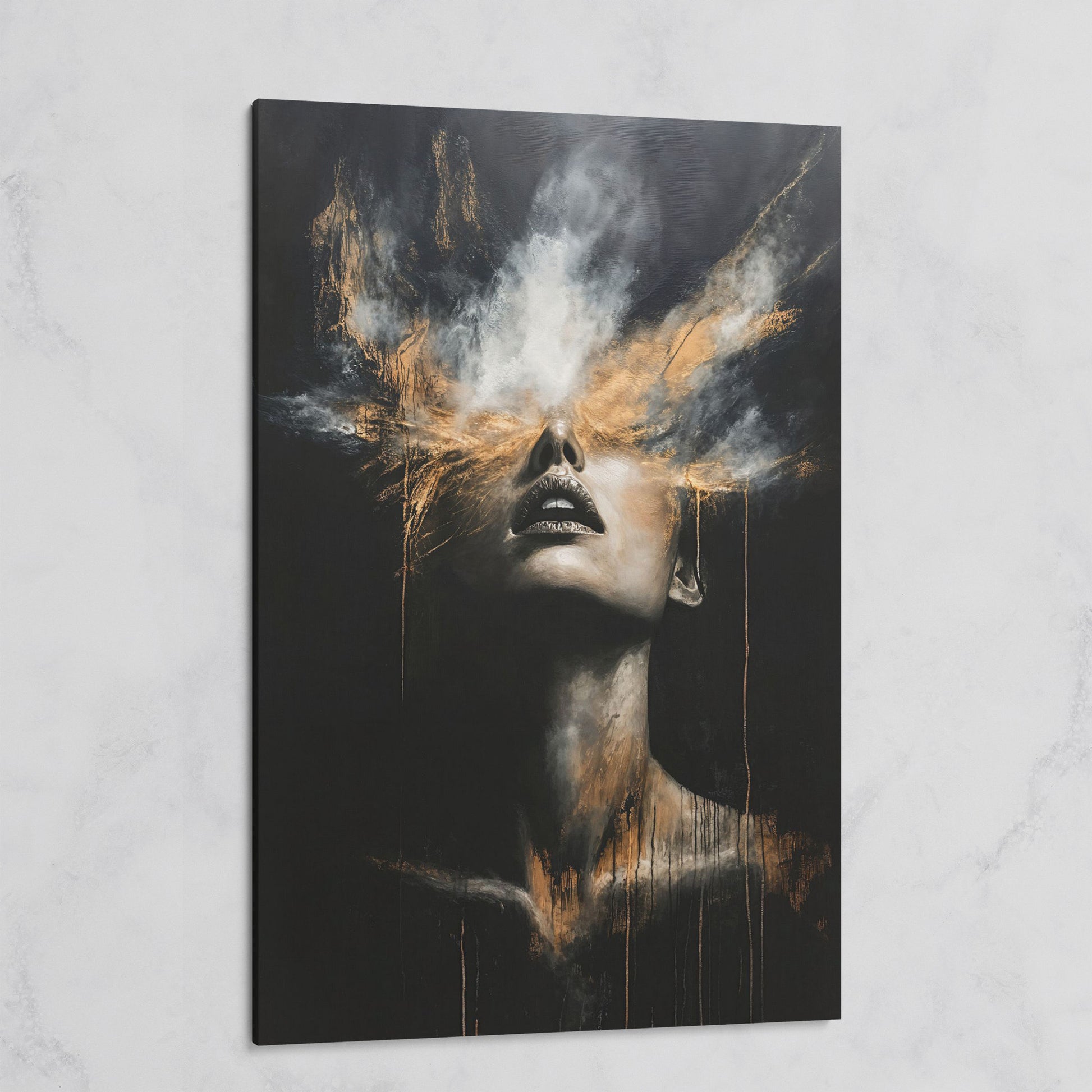 Mystical Woman in Smoke Canvas Print, Abstract Art on gallery wrap