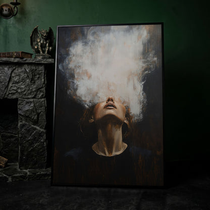 Surreal Woman with Smoke Effect Canvas in black floating frame