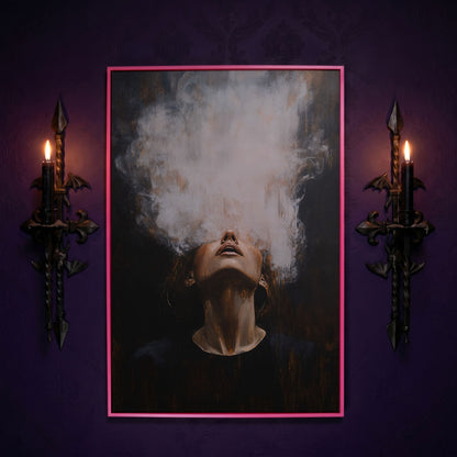 Surreal Woman with Smoke Effect Canvas in pink floating frame