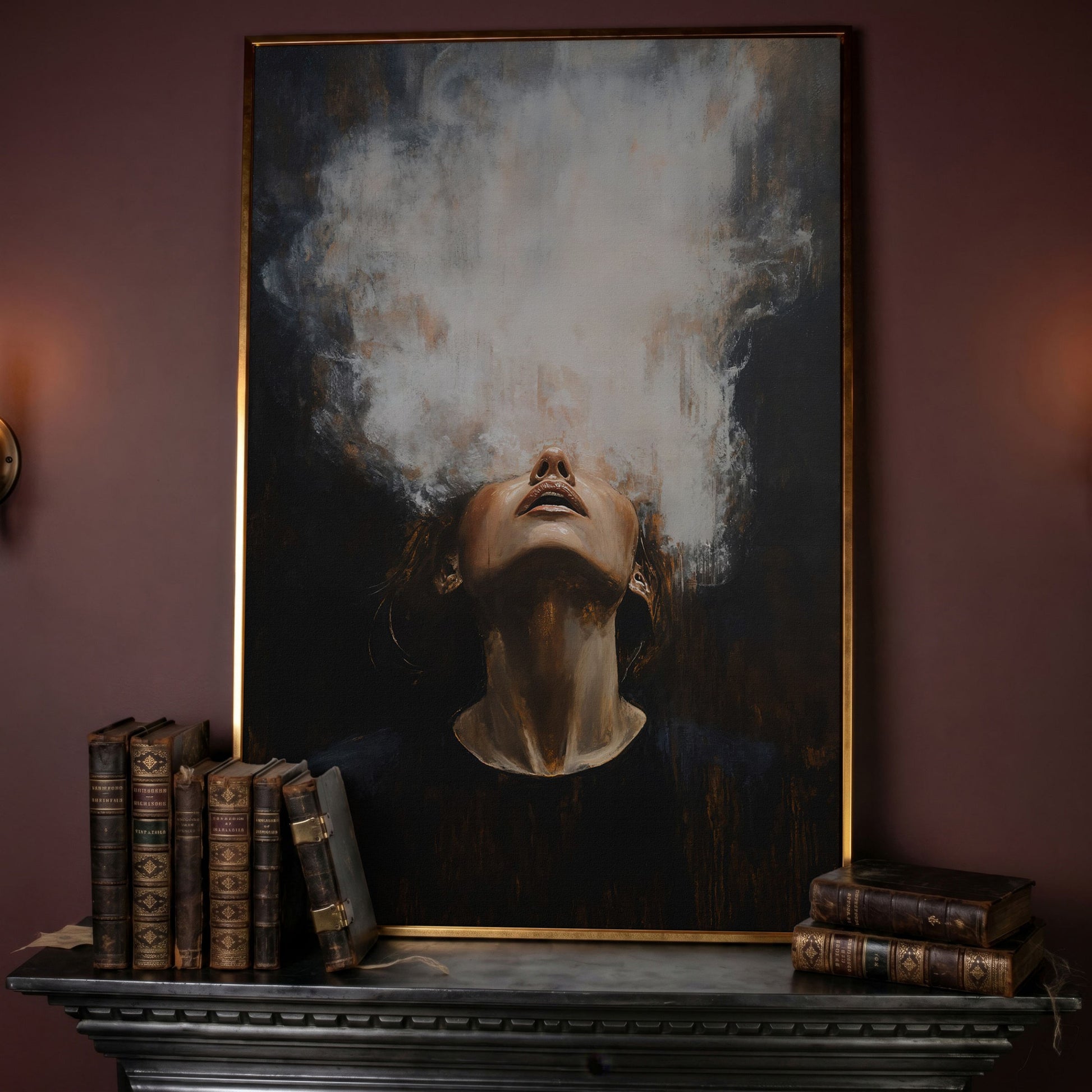 Surreal Woman with Smoke Effect Canvas in rose gold floating frame