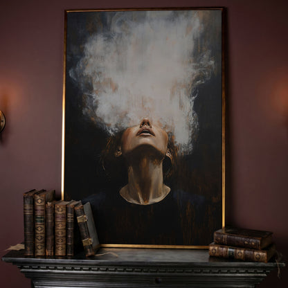 Surreal Woman with Smoke Effect Canvas in rose gold floating frame
