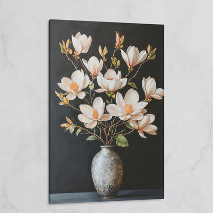 Magnolia Flowers in Vase Canvas Wall Art on gallery wrap