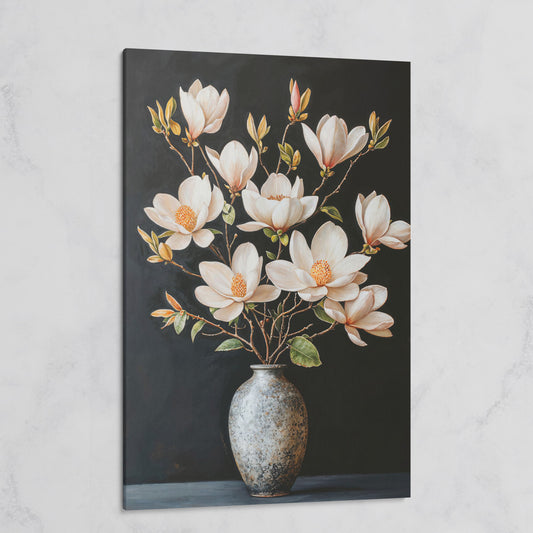Magnolia Flowers in Vase Canvas Wall Art on gallery wrap