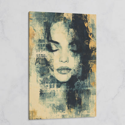 Abstract Woman Portrait Canvas Art with Closed Eyes on gallery wrap