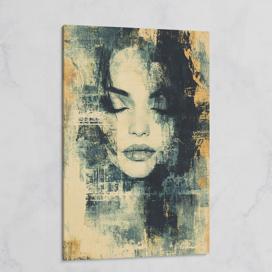 Abstract Woman Portrait Canvas Art with Closed Eyes on gallery wrap