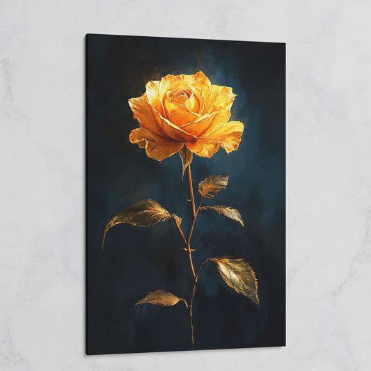 Yellow Rose with Golden Leaves Canvas Wall Art on gallery wrap