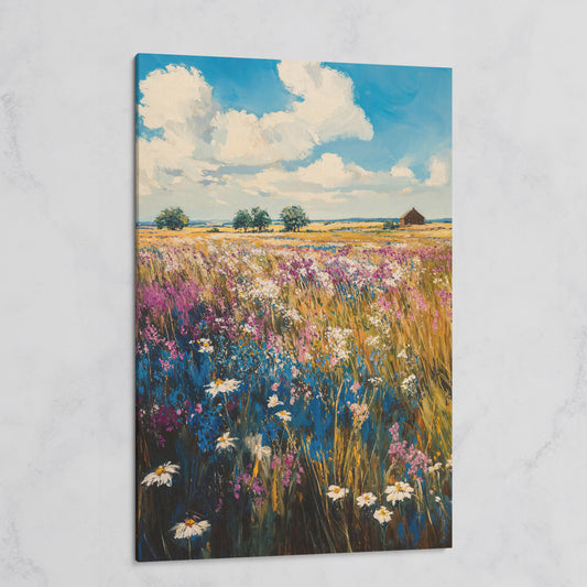 Summer Blooming Meadow Canvas Landscape on gallery wrap