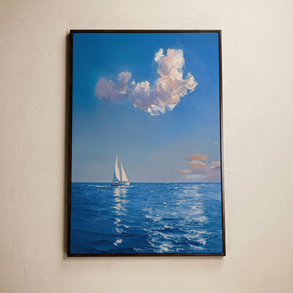 Sailing Ship in Calm Waters Canvas in dark walnut floating frame
