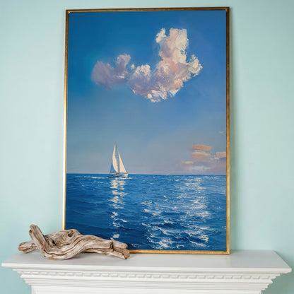 Sailing Ship in Calm Waters Canvas in rose gold floating frame