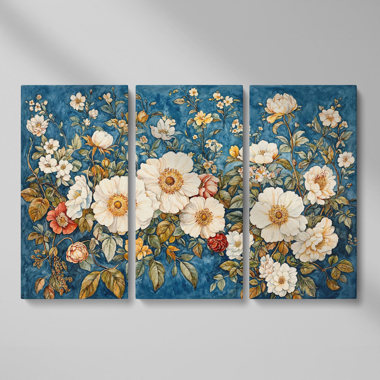 Vintage Botanical Spring Flowers Canvas Print as 3-panel split version