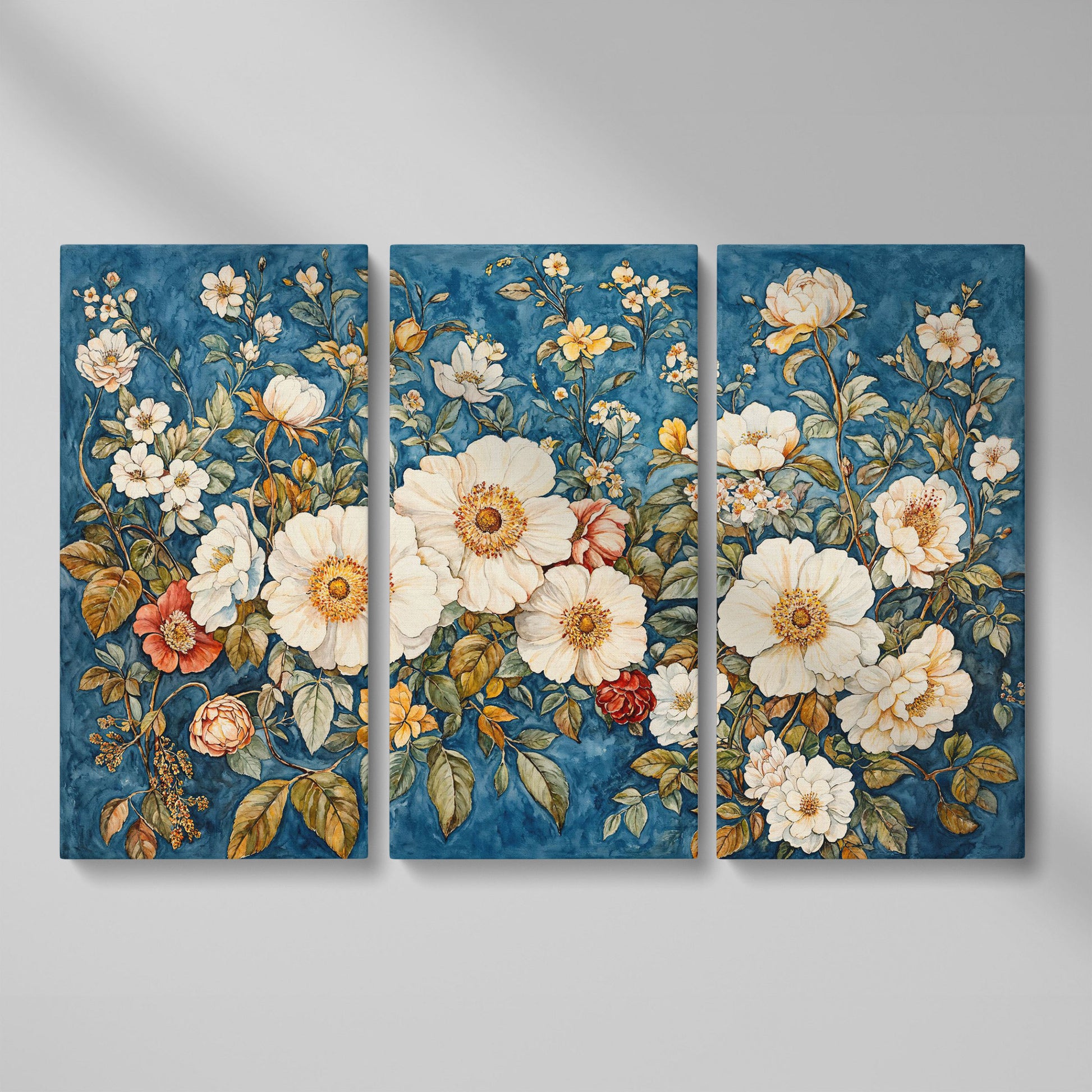 Vintage Botanical Spring Flowers Canvas Print as 3-panel split version