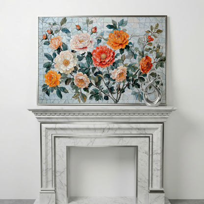 Vibrant Botanical Flowers Canvas in silver floating frame