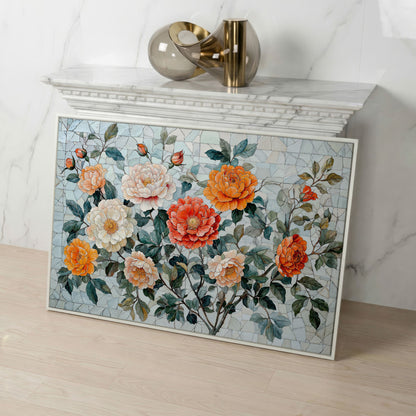 Vibrant Botanical Flowers Canvas in white floating frame