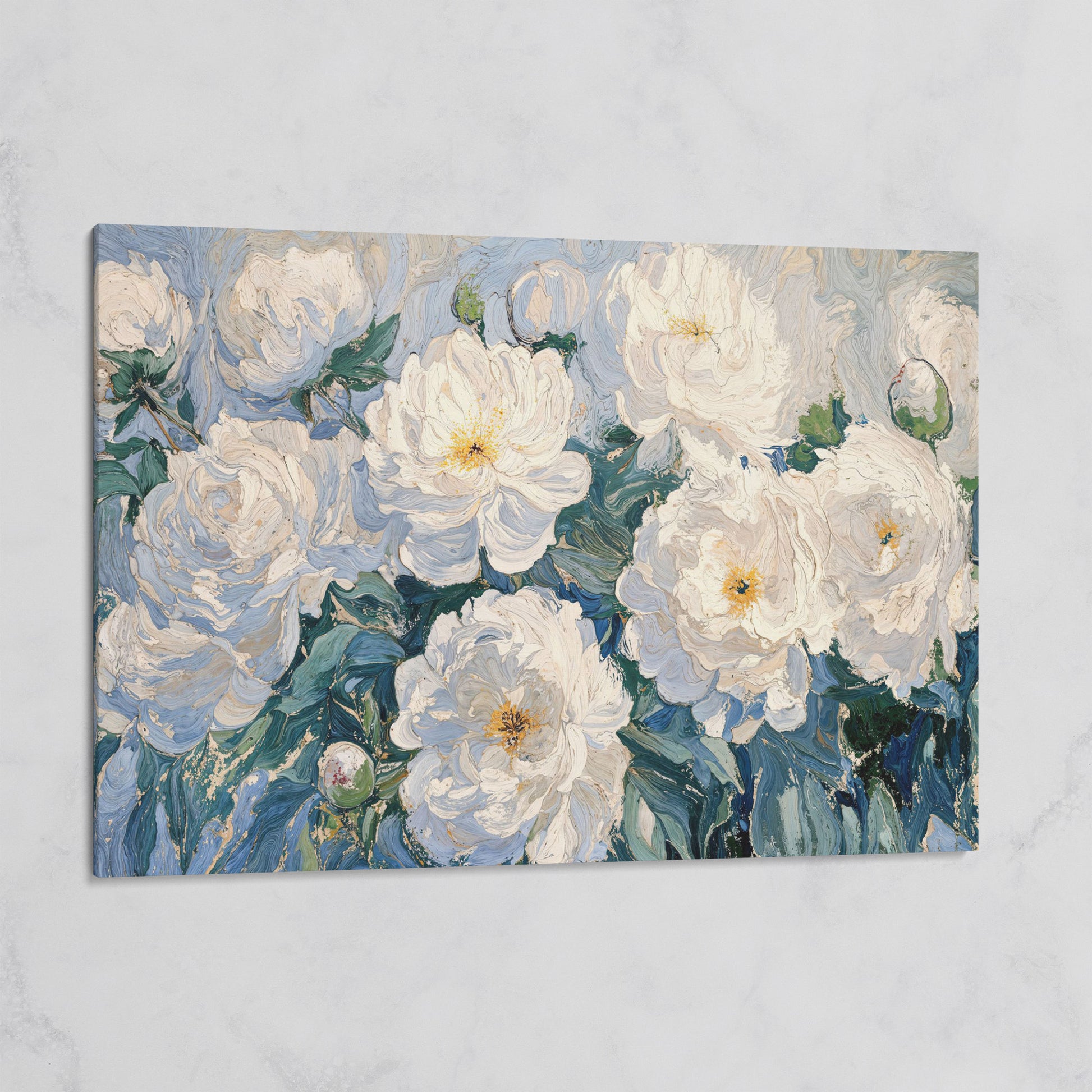 White Peony Abstract Botanical Canvas on gallery wrap
