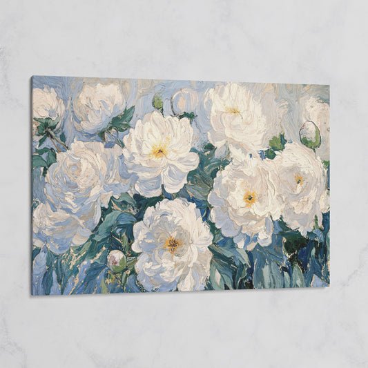 White Peony Abstract Botanical Canvas on gallery wrap