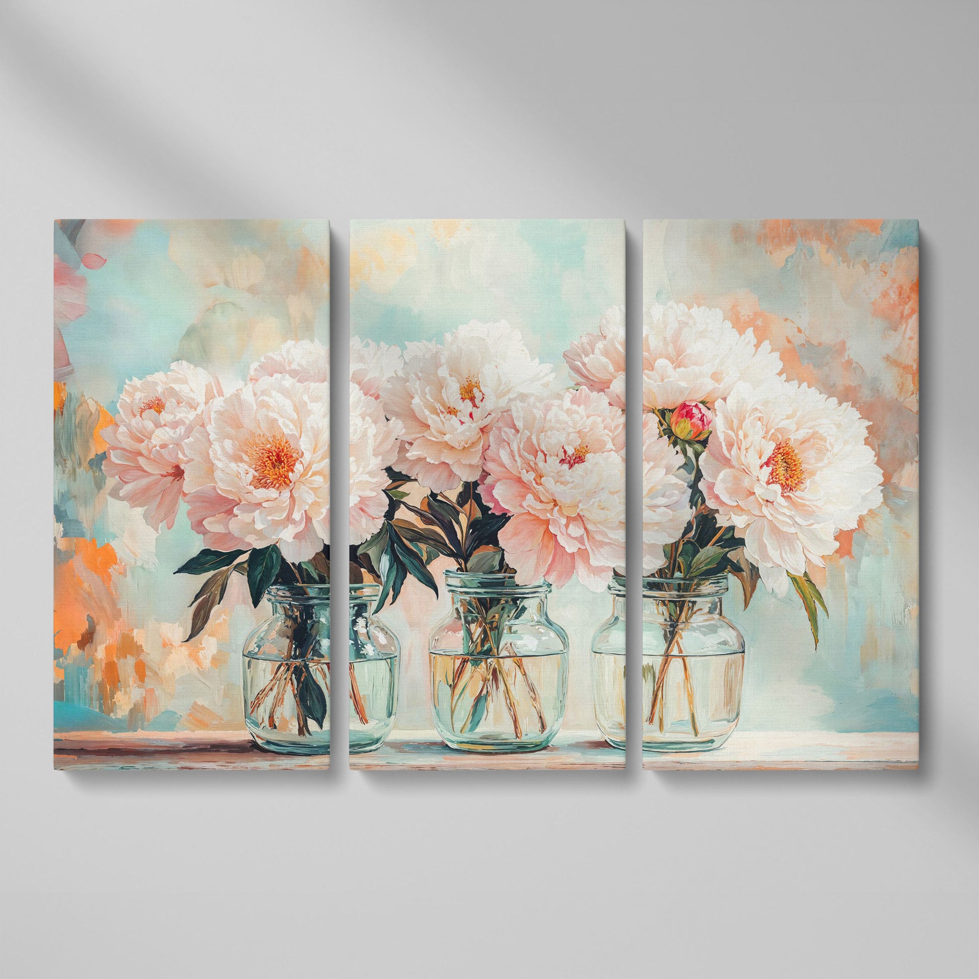Pink Peonies in Vases Canvas as 3-panel split version