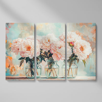 Pink Peonies in Vases Canvas as 3-panel split version