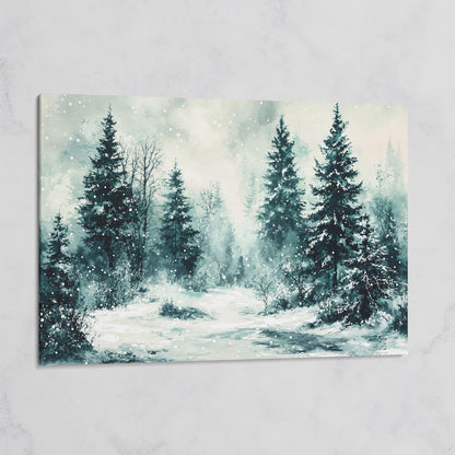 Snow-Covered Pine Forest Canvas Wall Art, Winter Landscape on gallery wrap