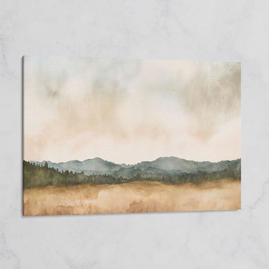 Tranquil Mountain Landscape Watercolor Canvas on gallery wrap