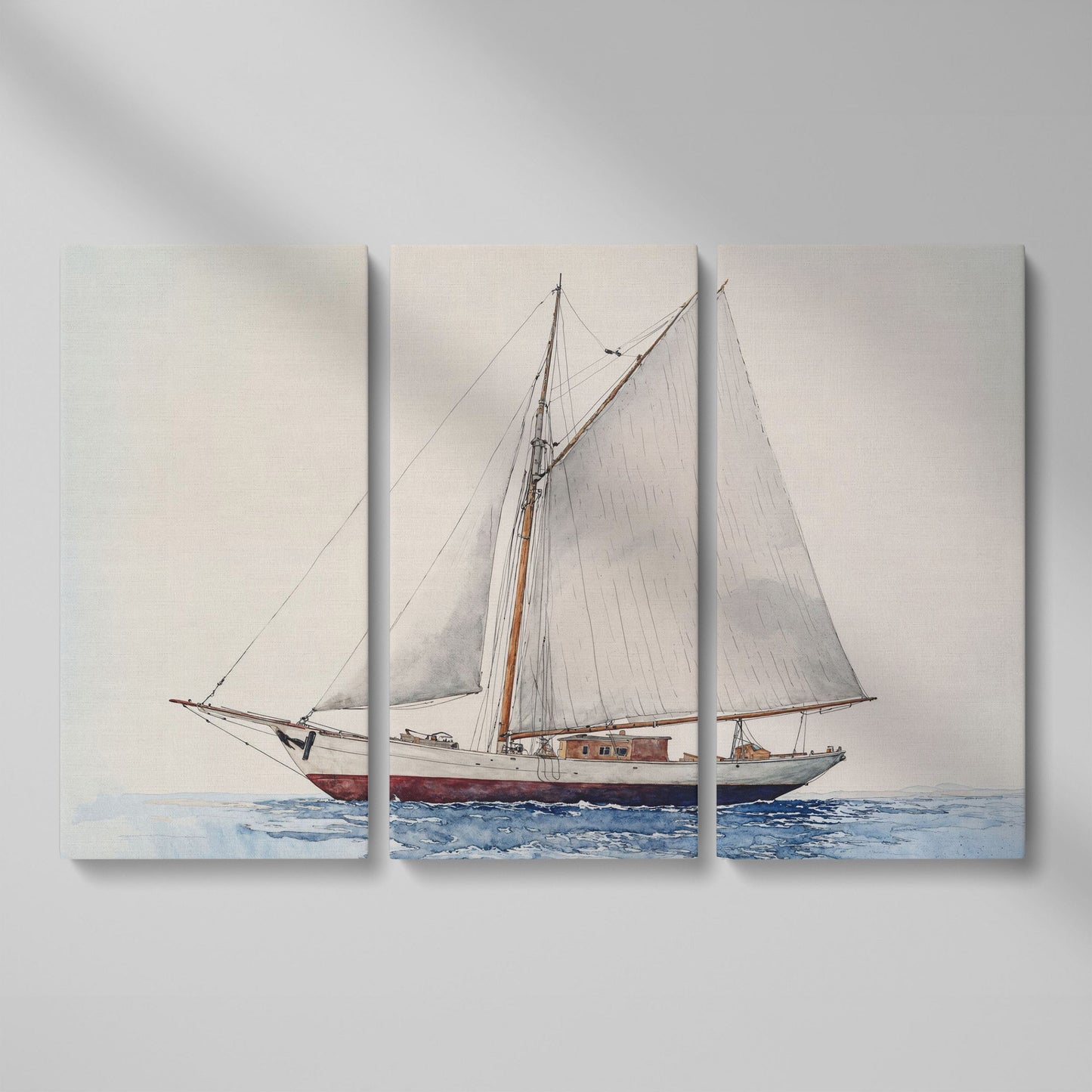 Serene Sailboat Seascape Canvas as 3-panel split version