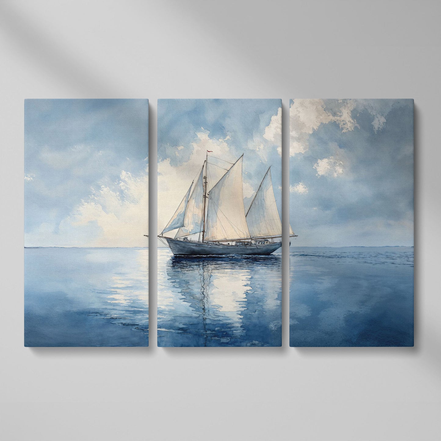 Sailboat in Calm Waters Canvas as 3-panel split version