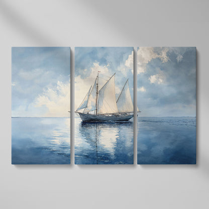 Sailboat in Calm Waters Canvas as 3-panel split version