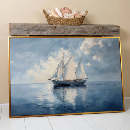 Sailboat in Calm Waters Canvas in antique gold floating frame