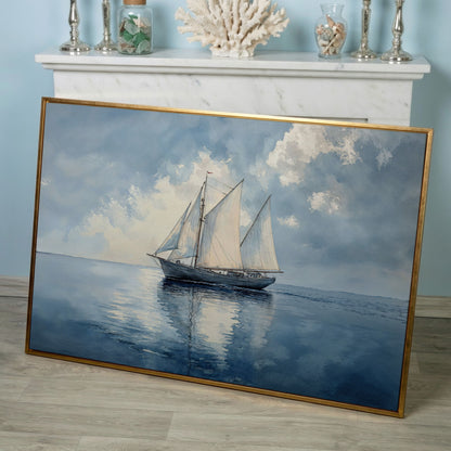Sailboat in Calm Waters Canvas in rose gold floating frame