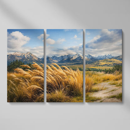 Mountain Valley Panoramic Canvas as 3-panel split version