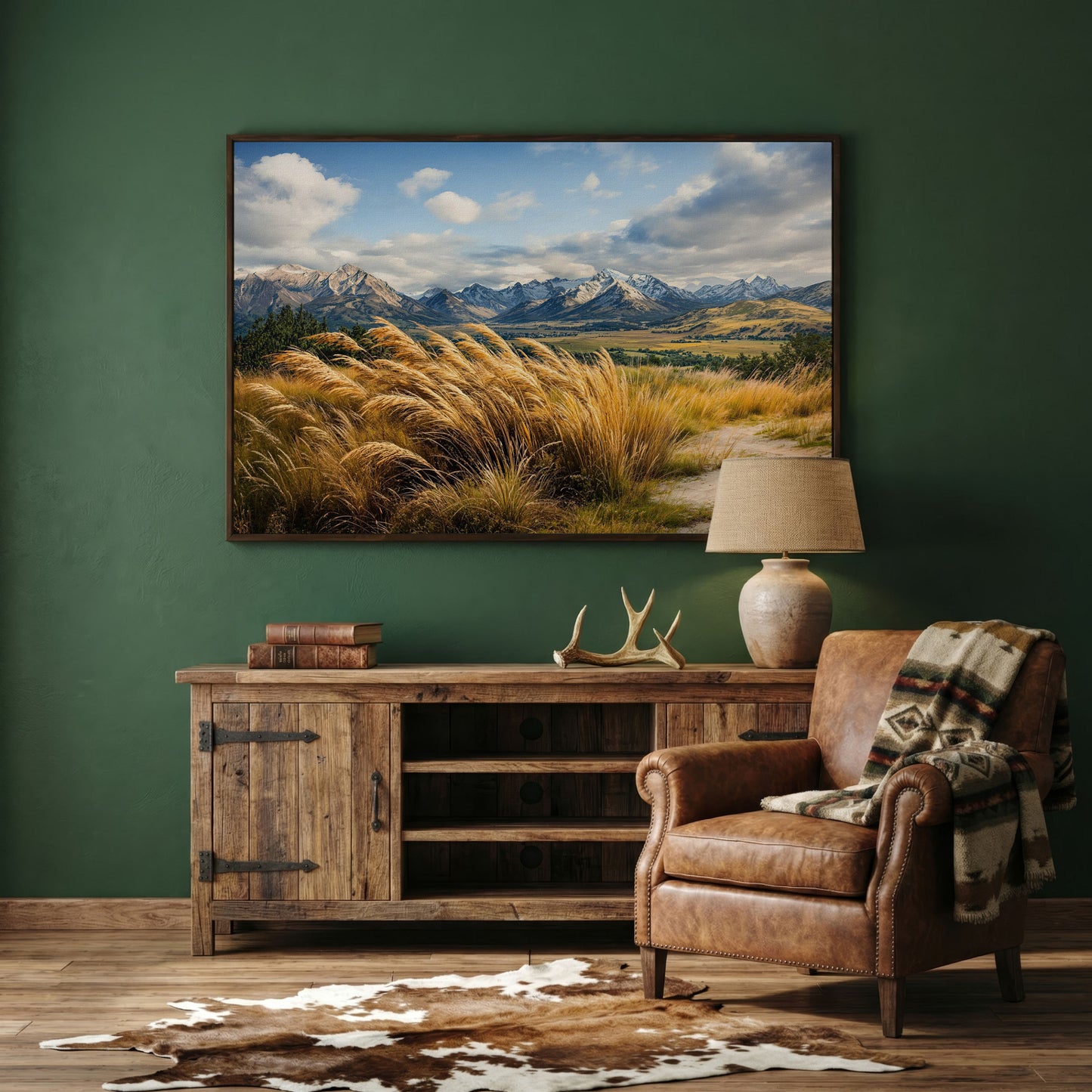 Mountain Valley Panoramic Canvas in dark walnut floating frame