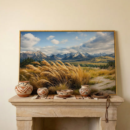 Mountain Valley Panoramic Canvas in white oak floating frame
