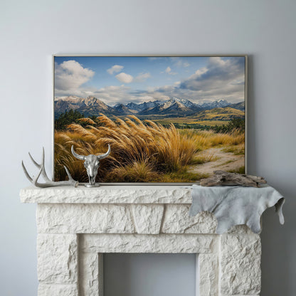 Mountain Valley Panoramic Canvas in silver floating frame