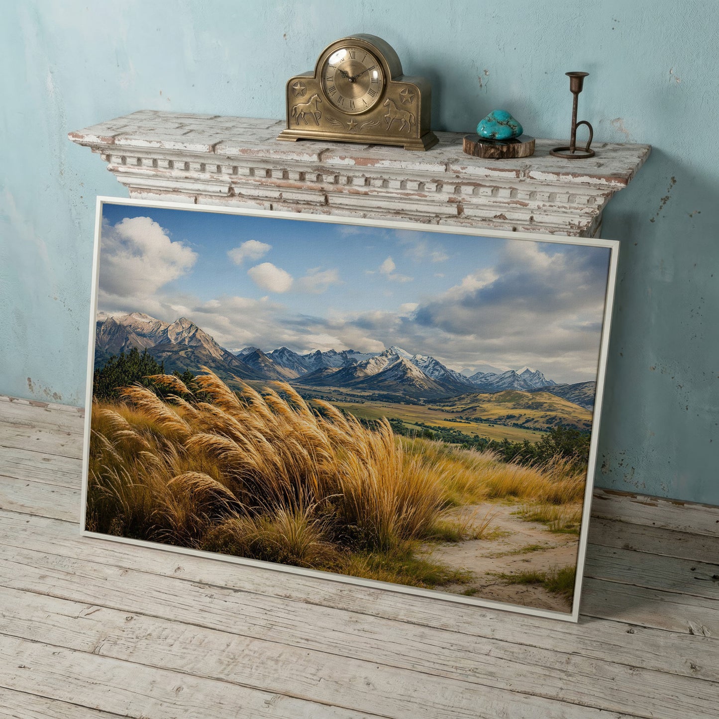 Mountain Valley Panoramic Canvas in white floating frame
