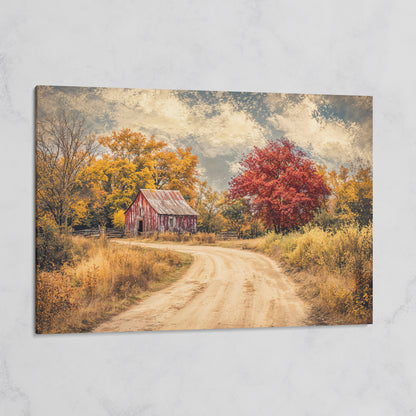 Red Barn in Autumn Foliage Canvas Wall Art on gallery wrap