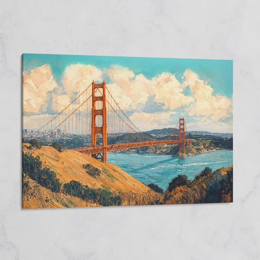 Golden Gate Bridge Vintage Coastal Canvas on gallery wrap