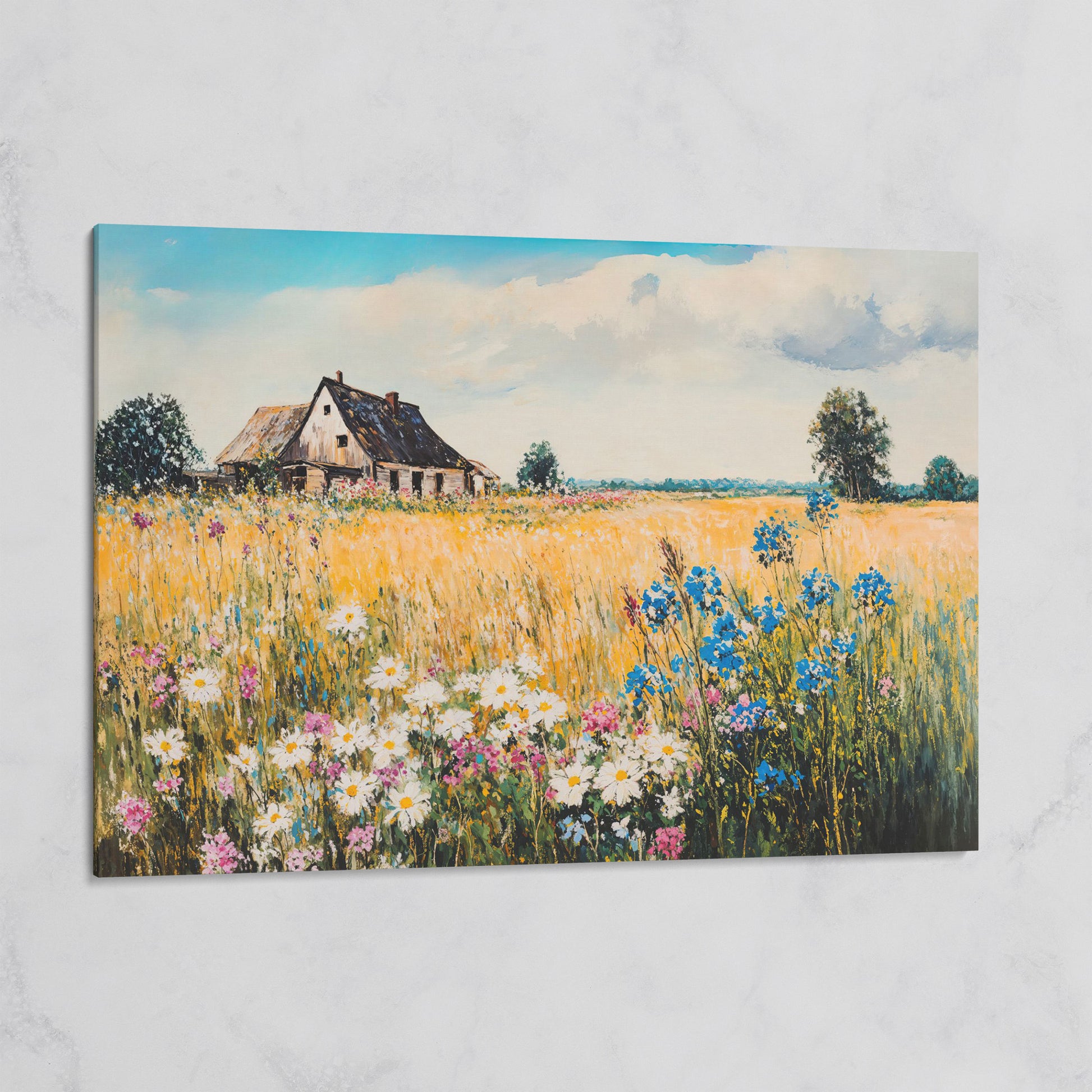 Rustic Cottage in a Wildflower Meadow Canvas Wall Art on gallery wrap