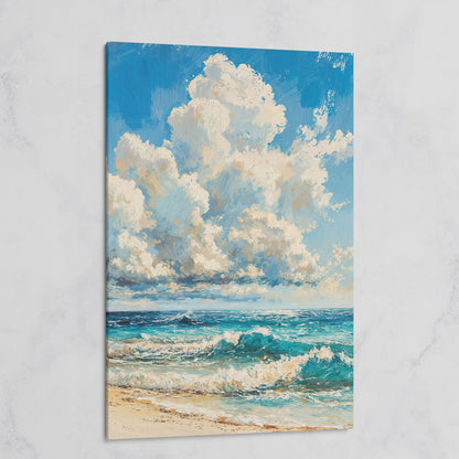 Seaside Waves Canvas Print, Coastal Art in Teal and Beige on gallery wrap