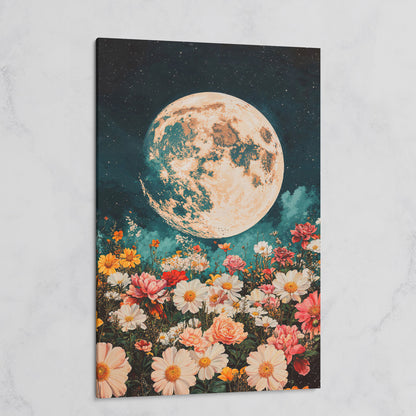 Full Moon Over Floral Field Canvas Print on gallery wrap