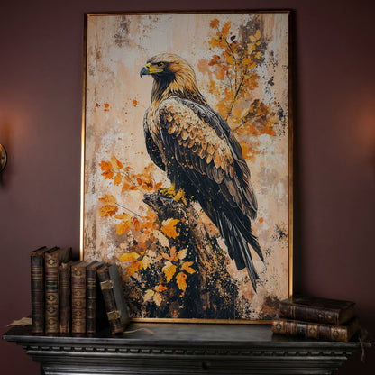 Majestic Eagle in Golden Foliage Canvas Print in rose gold floating frame