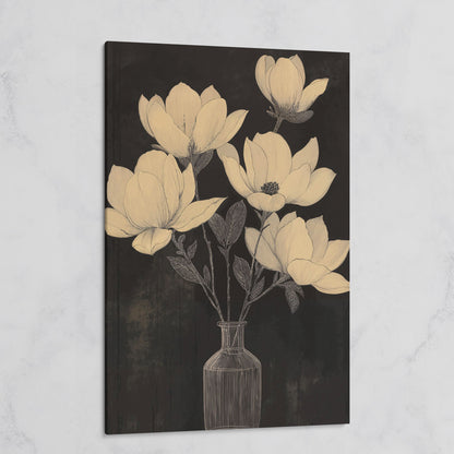 Black and White Magnolia in Vase Canvas on gallery wrap