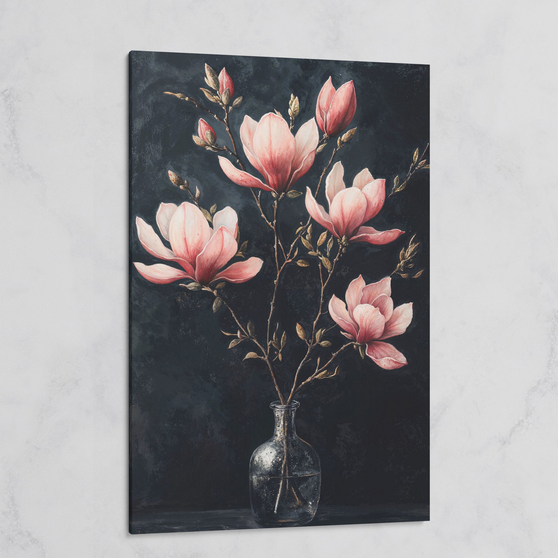 Magnolia and Pink Flowers in Vase Canvas Print on gallery wrap