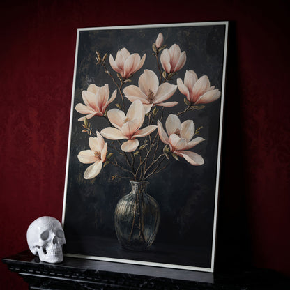 Magnolia Blossom Bouquet Canvas Print in white floating frame