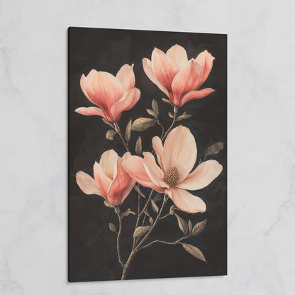Magnolia Blossoms in Dusty Rose, Four-Stage Botanical Canvas on gallery wrap