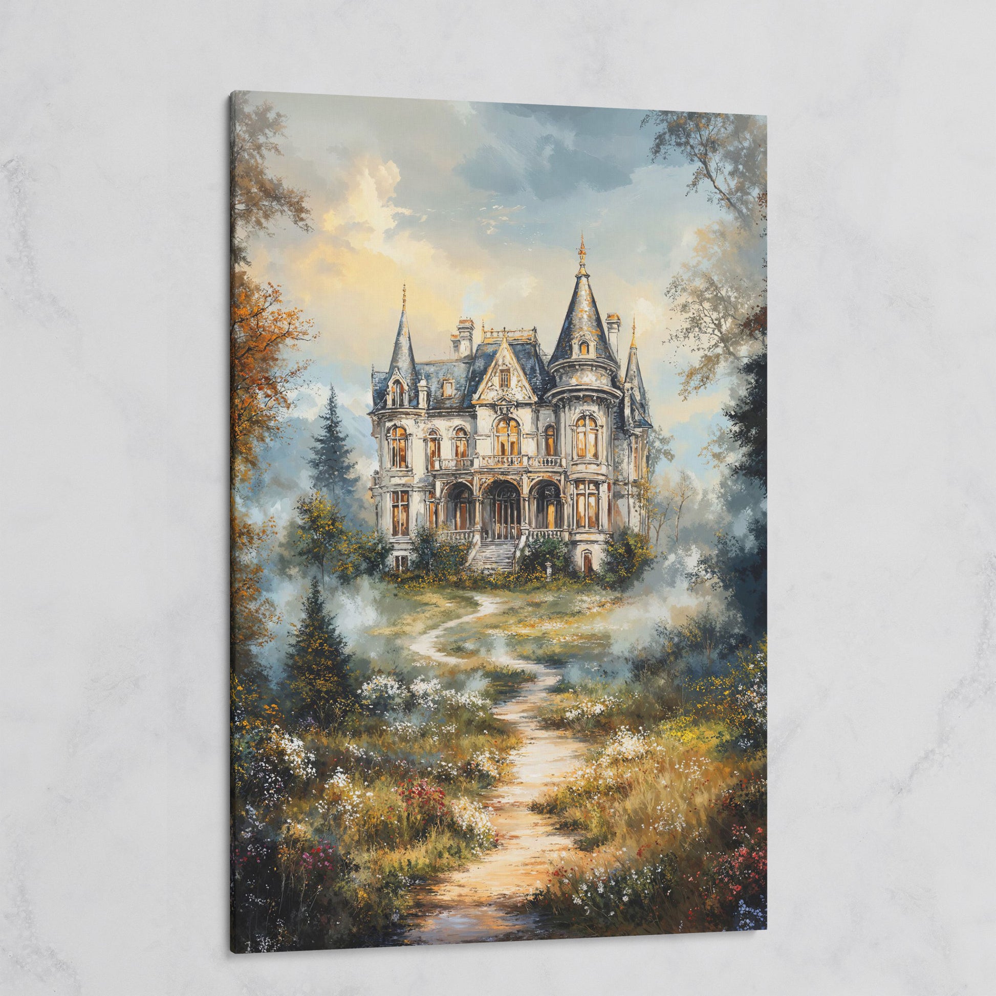 Enchanted Castle in the Mist. Fantasy Landscape Canvas Art on gallery wrap