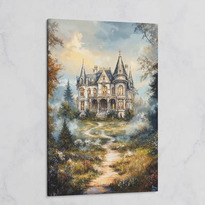 Enchanted Castle in the Mist. Fantasy Landscape Canvas Art on gallery wrap